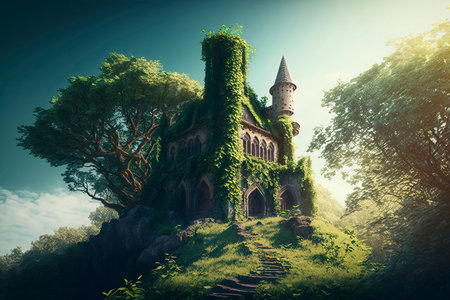Old church in the forest. 3D illustration. Vintage style.の素材