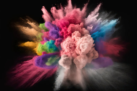 Explosion of colored powder, isolated on black background. Abstract colored backgroundの素材