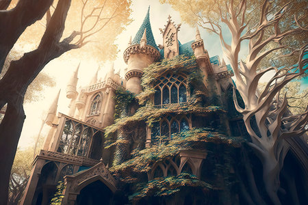 Magic Fairy Tale Princess Castle in the forest. 3D Renderingの素材