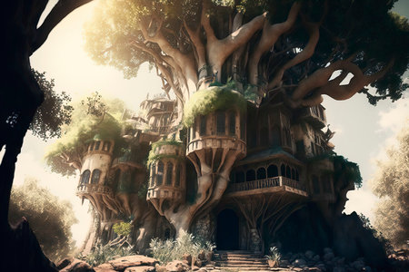 Fantasy fairy tale castle in the jungle. 3d rendering.の素材