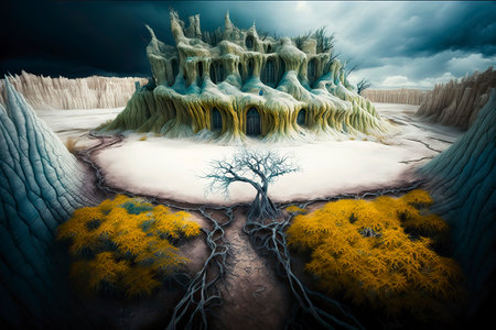 Fantasy alien planet. 3D illustration of a fantasy alien planet.の素材