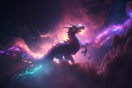 Dragon in the sky. 3d rendering, 3d illustration.の素材