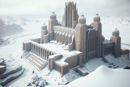 Aerial view of a mosque in winter. 3D Renderingの素材