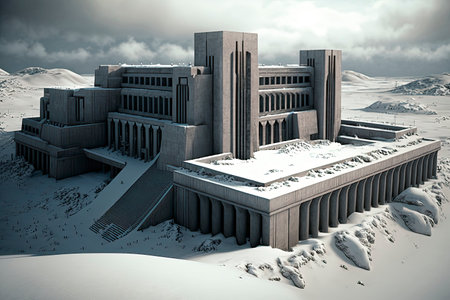 3d illustration of a modern building in the snow. 3d renderingの素材
