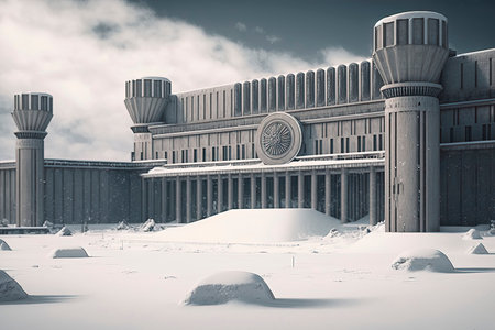 3D illustration of the National Museum of the Russian Federation in winterの素材