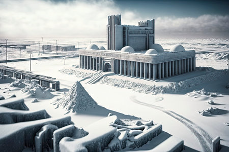 3d rendering of a futuristic city in the snow. Futuristic city.の素材