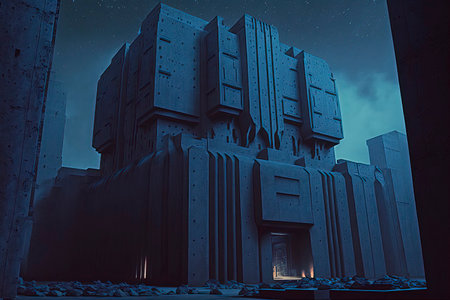 3d rendering of an abandoned factory in the moonlight at nightの素材