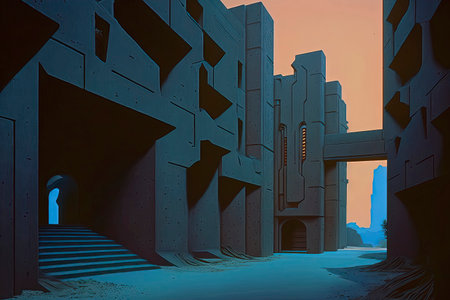 3D rendering of the entrance to the city in the desert.の素材