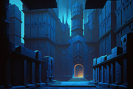 Night city with a door. 3d rendering, 3d illustration.の素材