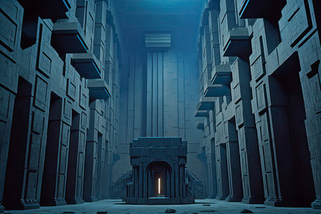 Futuristic corridor with glowing doors and walls. 3D renderingの素材