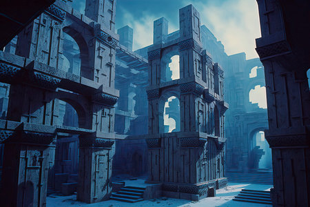 Mystical ruins of an ancient city. 3D illustration.の素材