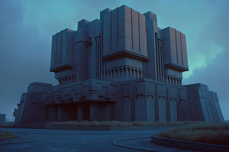 3D render of a modern office building with a futuristic facade.の素材