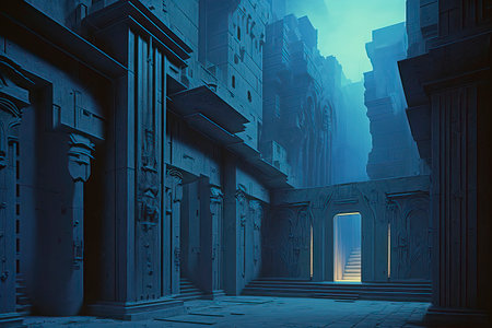 Futuristic city with portal and door. 3d rendering.の素材