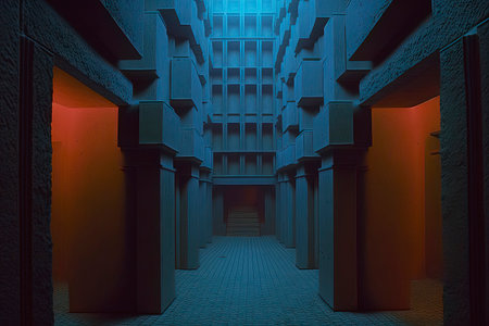 3D rendering of the interior of the building in the style of the 80sの素材