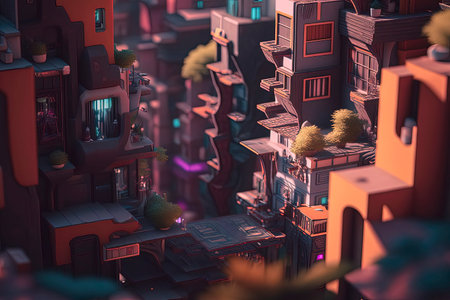 Cityscape of the city at night. 3d render illustration.の素材