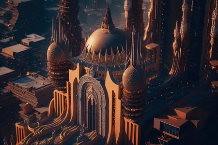 3d illustration of a futuristic city with skyscrapers and buildingsの素材