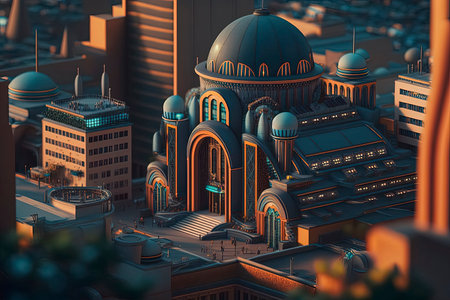 3D illustration of a city at night. 3D rendering.の素材