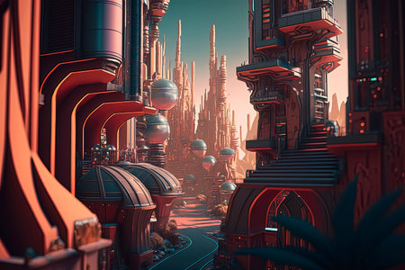 Futuristic City. Futuristic city. 3d rendering.の素材