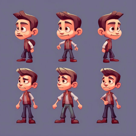 Cartoon boy with different facial expressions. Vector character illustration set.の素材