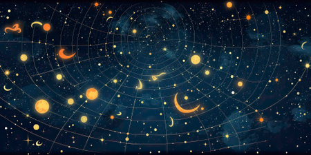 Astronomy and astrology background with crescent moon and starsの素材