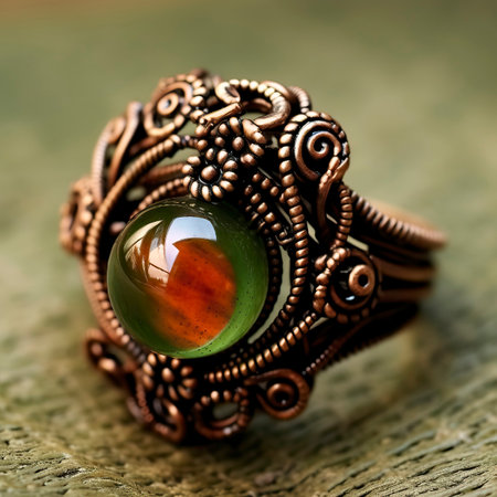 jewelry ring with gemstone on a wooden background. macroの素材