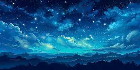 Night sky with clouds and stars. Vector illustration for your design.の素材