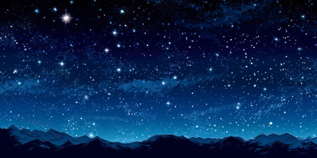 Night sky background with stars and snowflakes. Vector illustration.の素材