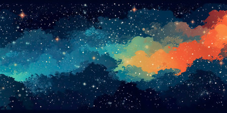 Night sky background with stars and clouds. Vector illustration for your designの素材
