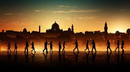 A bustling Hanukkah festival Celebration scene with people of all ages A Jewish festivalの素材