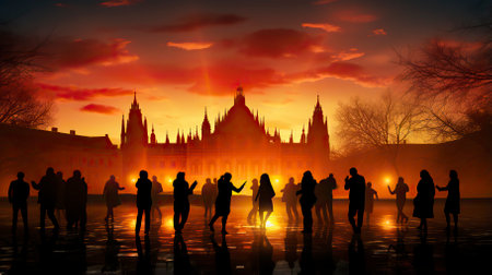 A bustling Hanukkah festival Celebration scene with people of all ages A Jewish festivalの素材