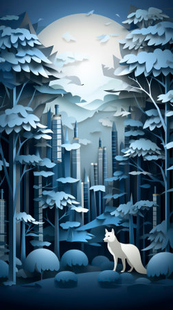 A bustling Hanukkah festival Celebration scene at Night in a snow covered forest  A Jewish festivalの素材