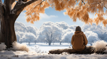 Scarecrow standing in a snow-covered field in daylightの素材