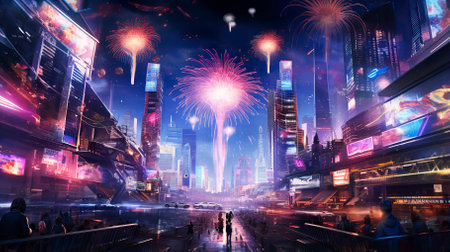A New Years fireworks display ,Fireworks at Night ,Colorful fireworkの素材