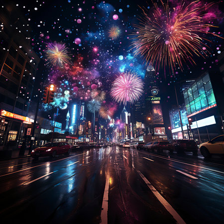 A New Years fireworks display ,Fireworks at Night ,Colorful fireworkの素材