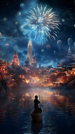 A New Years fireworks display ,Fireworks at Night ,Colorful fireworkの素材