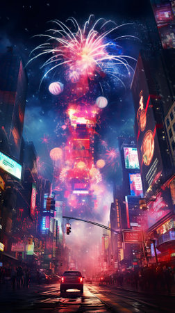 A New Years fireworks display ,Fireworks at Night ,Colorful fireworkの素材