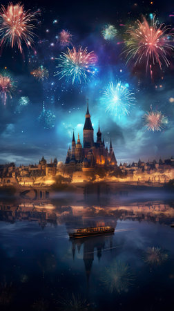A New Years fireworks display ,Fireworks at Night ,Colorful fireworkの素材