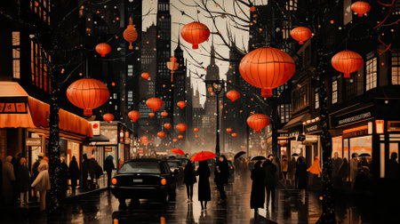 A glittering cityscape on New Years Eve with fireworks, Fireworks at Night, Colorful fireworkの素材