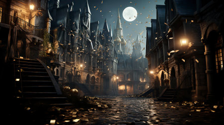 A glittering cityscape on New Years Eve with fireworks, Fireworks at Night, Colorful fireworkの素材