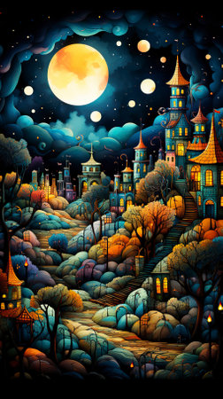 Hanukkah festival scene in a magical forest with animals , A Jewish festivalの素材