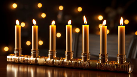 Hanukkah menorah made of pure gold encrusted , A Jewish festivalの素材