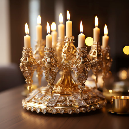 Hanukkah menorah made of pure gold encrusted , A Jewish festivalの素材