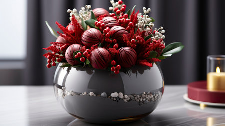 Beautiful Christmas bouquet in vase on table, closeupの素材