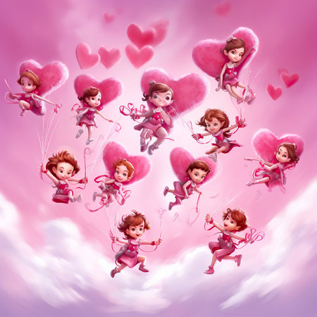 Valentine's day background with cupids and hearts illustration.の素材