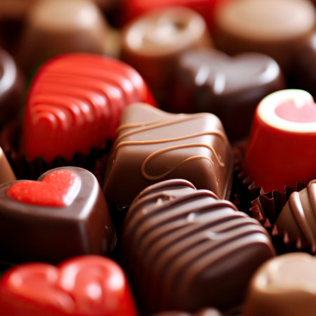Chocolate candies background. Valentine's Day. Selective focus.の素材