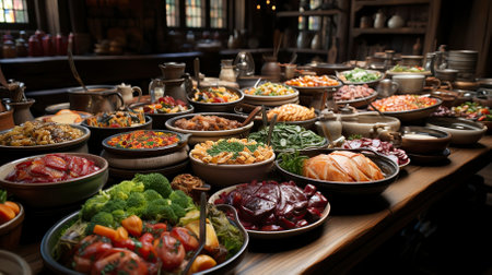 Photorealistic detailed image of Various types of Food, Generative Aiの素材