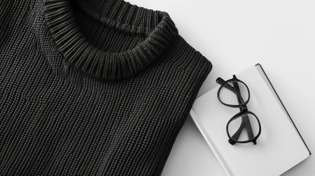 Top View BLack Sweater and Hoodie Mock-up Unisex Fashion, Book, Sunglassesの素材