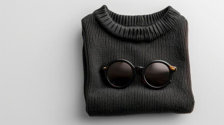 Top View BLack Sweater and Hoodie Mock-up Unisex Fashion, Book, Sunglassesの素材