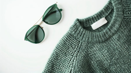 Top View Green Sweater and Hoodie Mock-up Unisex Fashion, Book, Sunglassesの素材