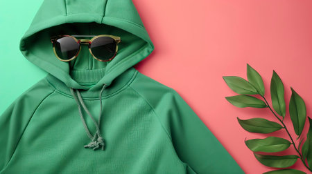 Top View Green Sweater and Hoodie Mock-up Unisex Fashion, Book, Sunglassesの素材